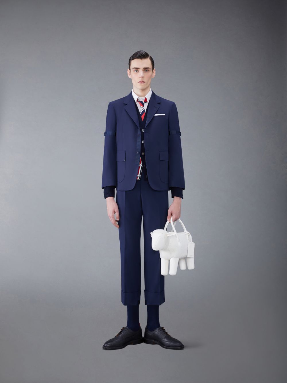 Blue Men Thom Browne Wool Relaxed V-Neck Armband Cardigan | SAT58Z52438