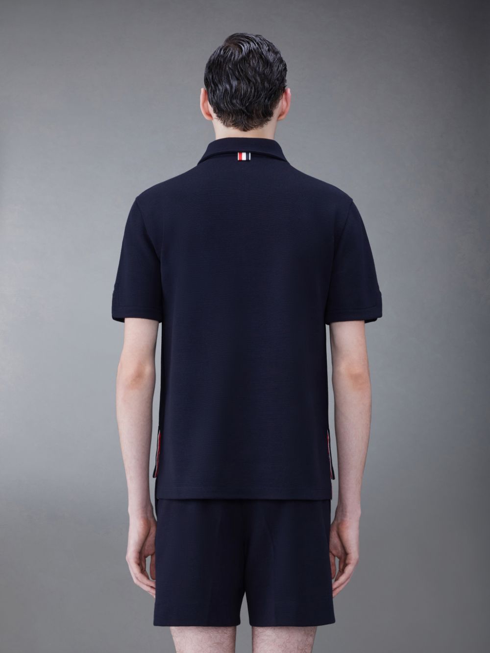 Blue Men Thom Browne Wool Short Sleeve Polo Shirt | INZ31E18968
