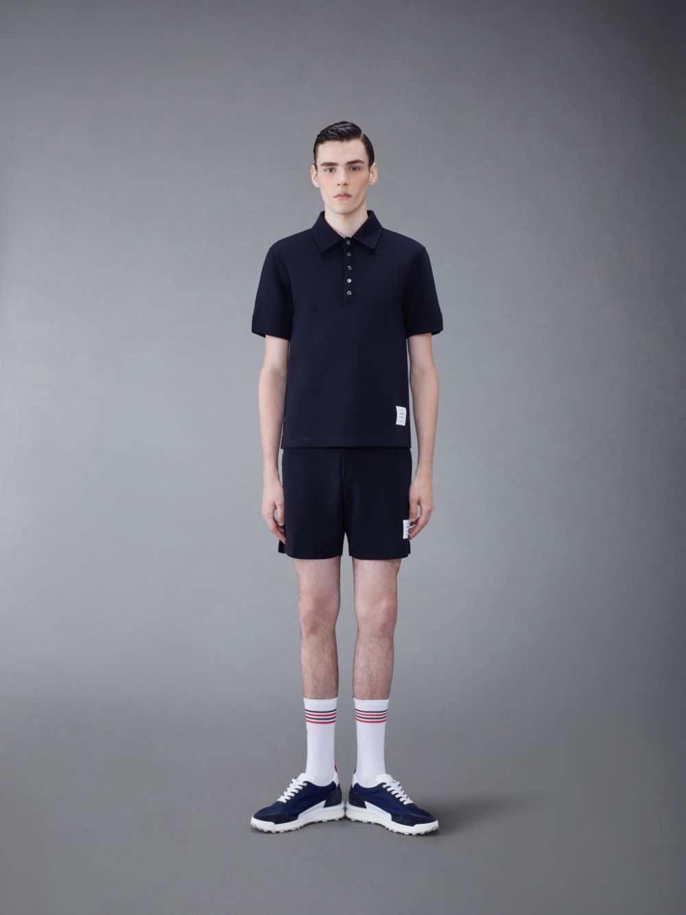 Blue Men Thom Browne Wool Short Sleeve Polo Shirt | INZ31E18968