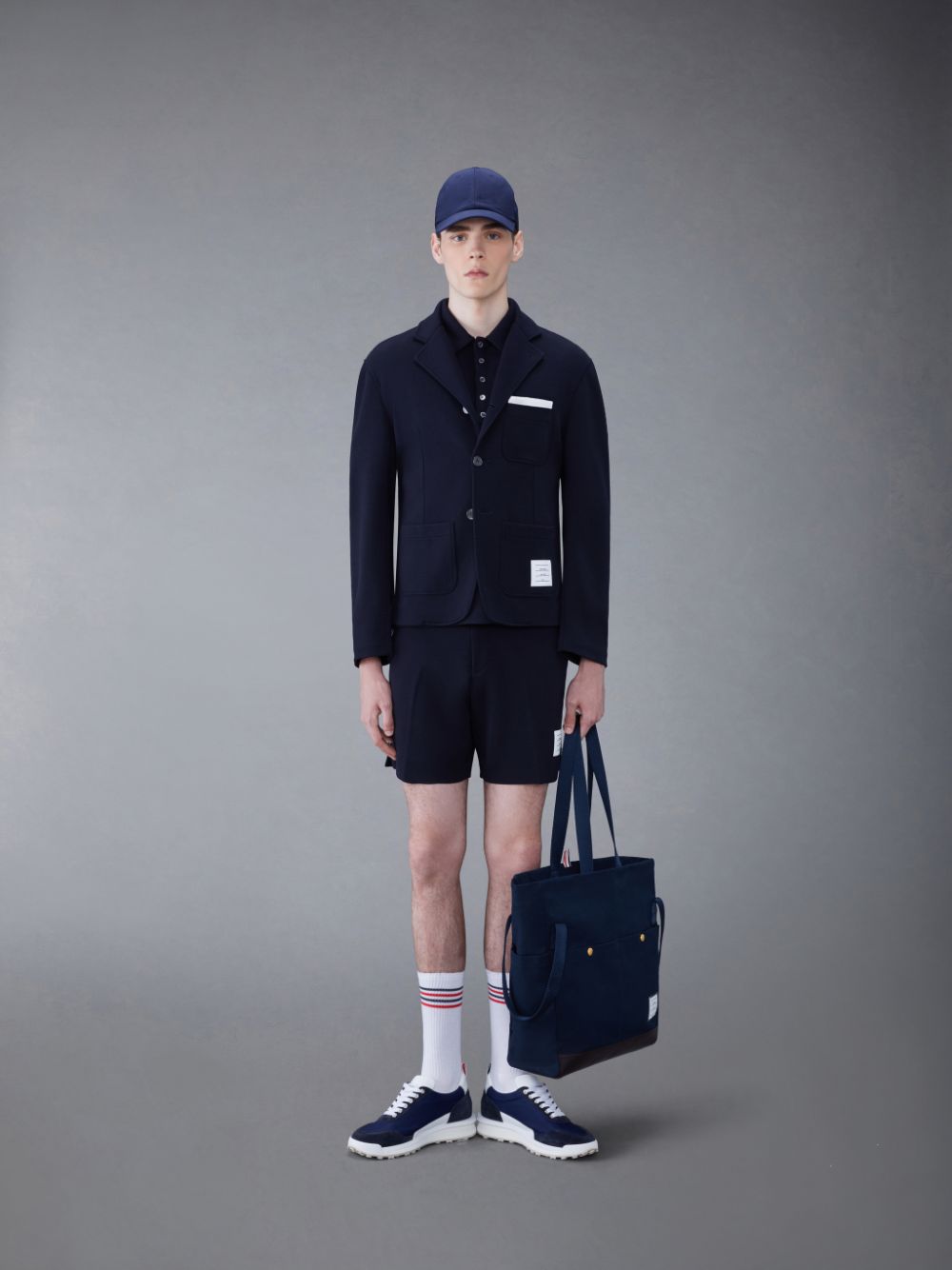Blue Men Thom Browne Wool Short Sleeve Polo Shirt | INZ31E18968