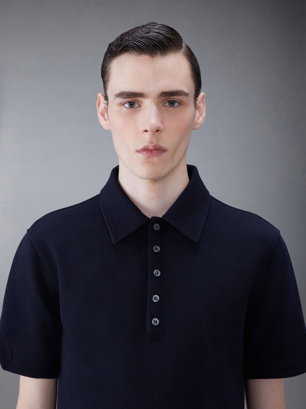 Blue Men Thom Browne Wool Short Sleeve Polo Shirt | INZ31E18968