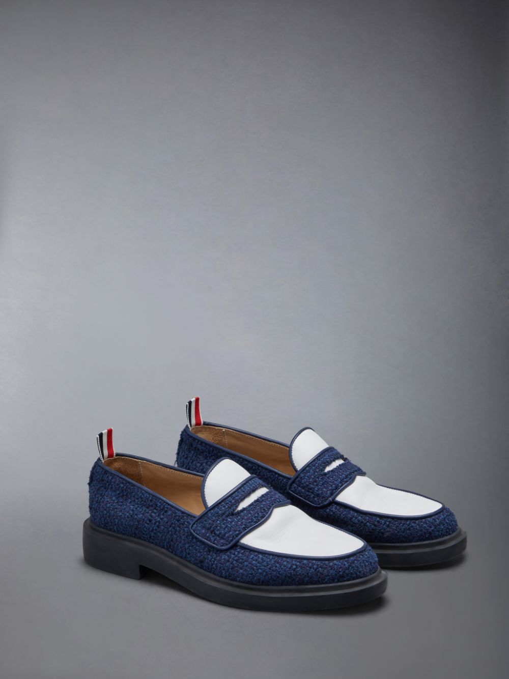 Blue Women Thom Browne Cotton Tweed Lightweight Rubber Sole Classic Penny Loafers | AUJ82P91273