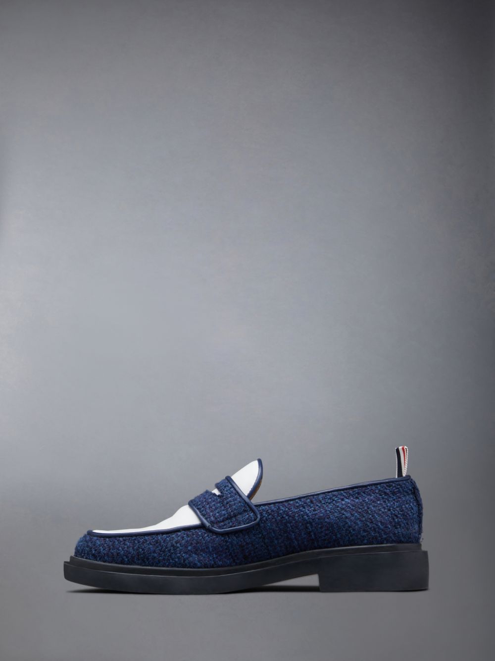 Blue Women Thom Browne Cotton Tweed Lightweight Rubber Sole Classic Penny Loafers | AUJ82P91273