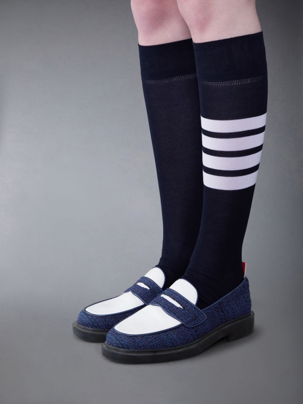 Blue Women Thom Browne Cotton Tweed Lightweight Rubber Sole Classic Penny Loafers | AUJ82P91273