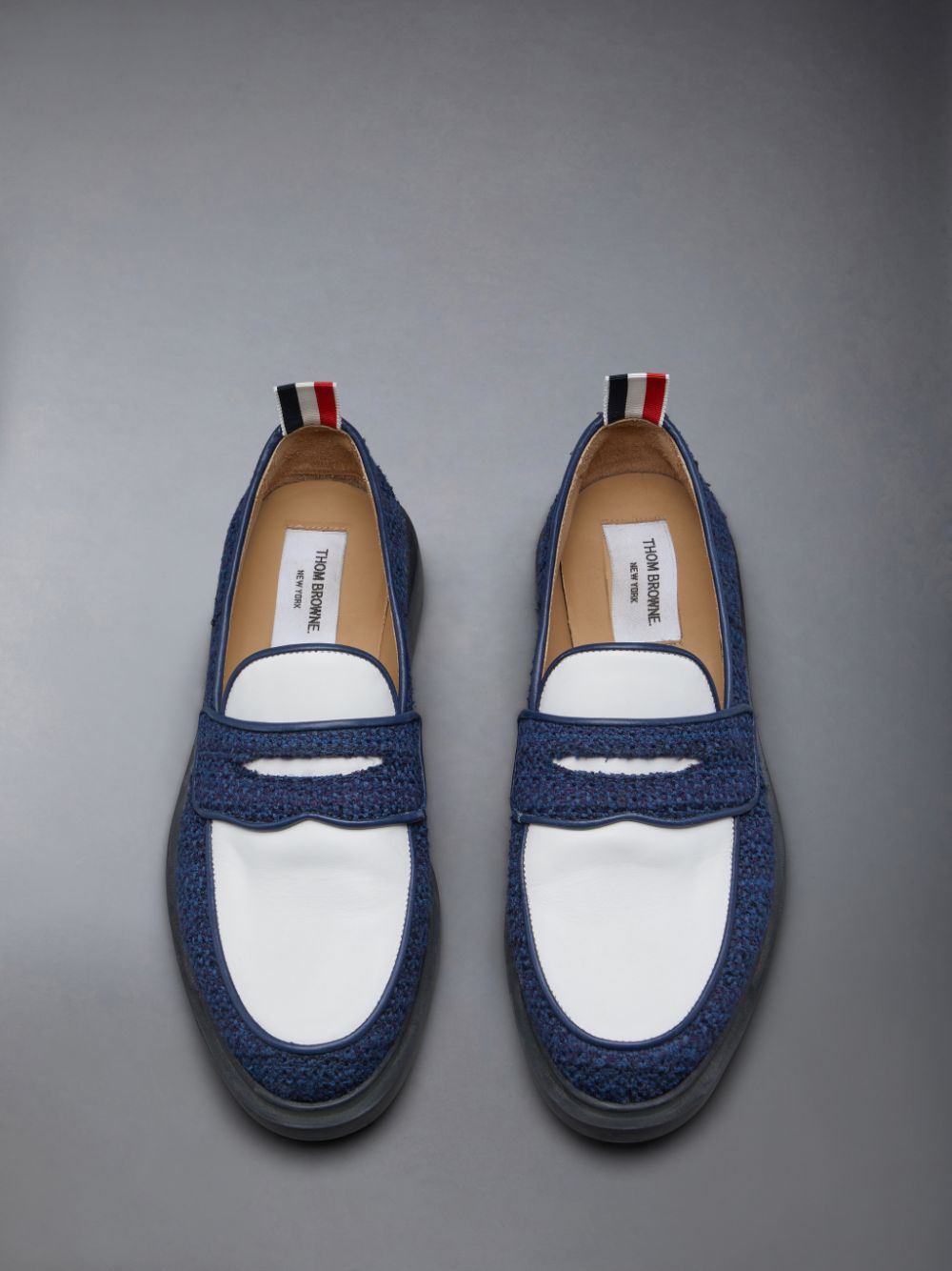 Blue Women Thom Browne Cotton Tweed Lightweight Rubber Sole Classic Penny Loafers | AUJ82P91273