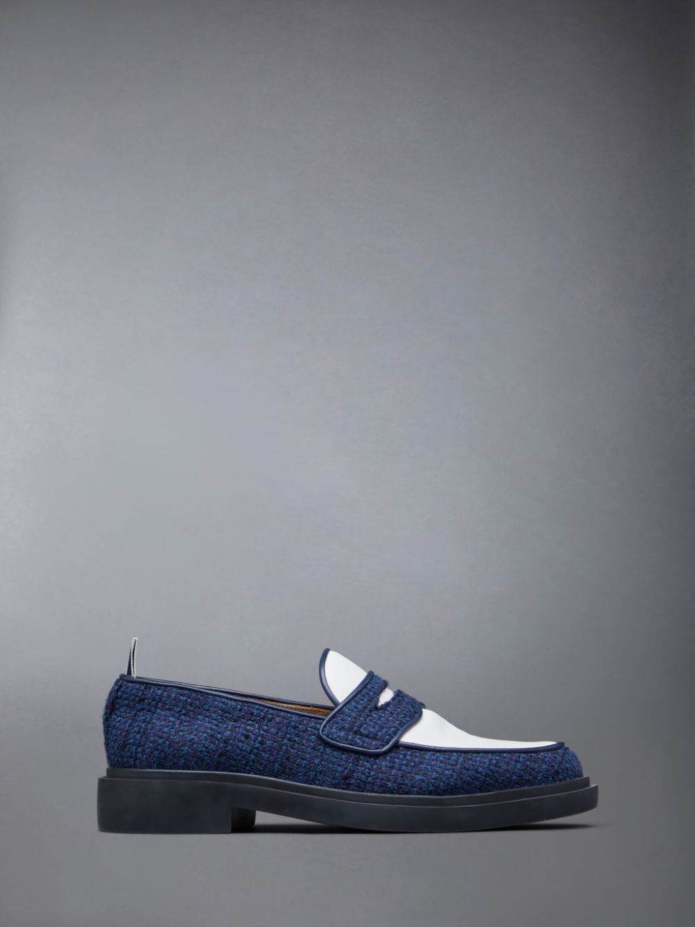 Blue Women Thom Browne Cotton Tweed Lightweight Rubber Sole Classic Penny Loafers | AUJ82P91273