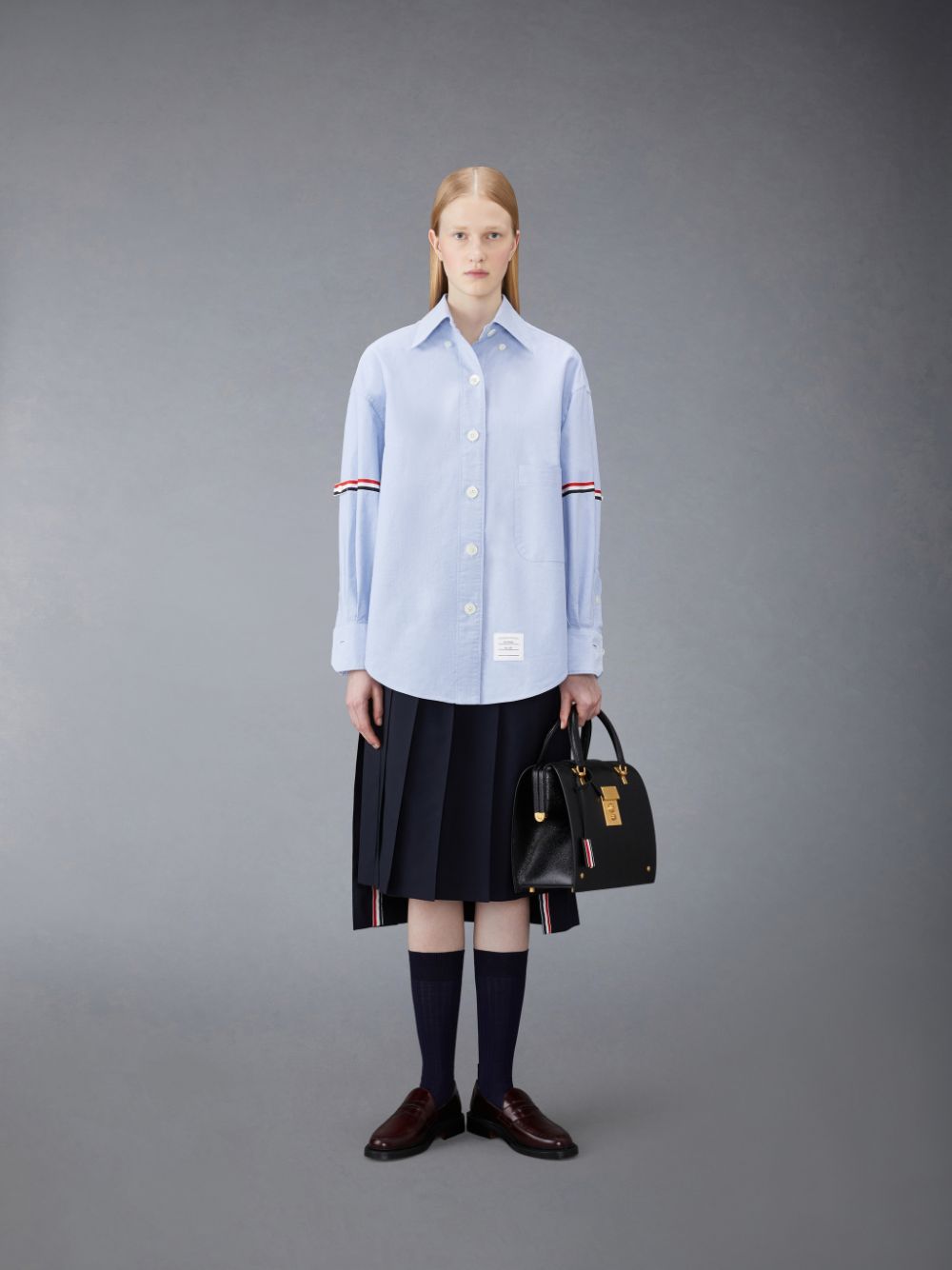 Blue Women Thom Browne Oxford Armband Supersized Shirts | MXH45A00316