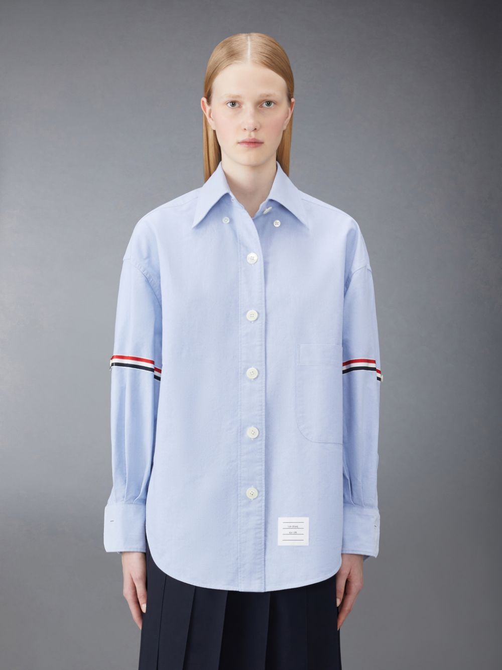 Blue Women Thom Browne Oxford Armband Supersized Shirts | MXH45A00316