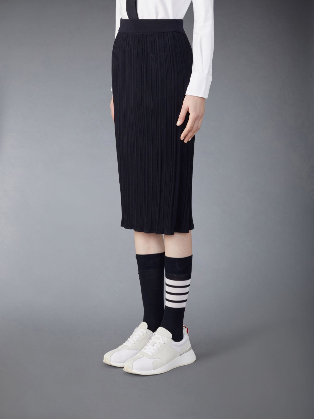 Blue Women Thom Browne Wool Crepe Rib Stitch Midi Plisse Skirts | VHN95B02760