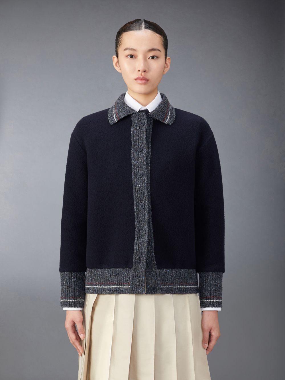 Blue Women Thom Browne Wool Fleece Cardigan | JXJ92B91897