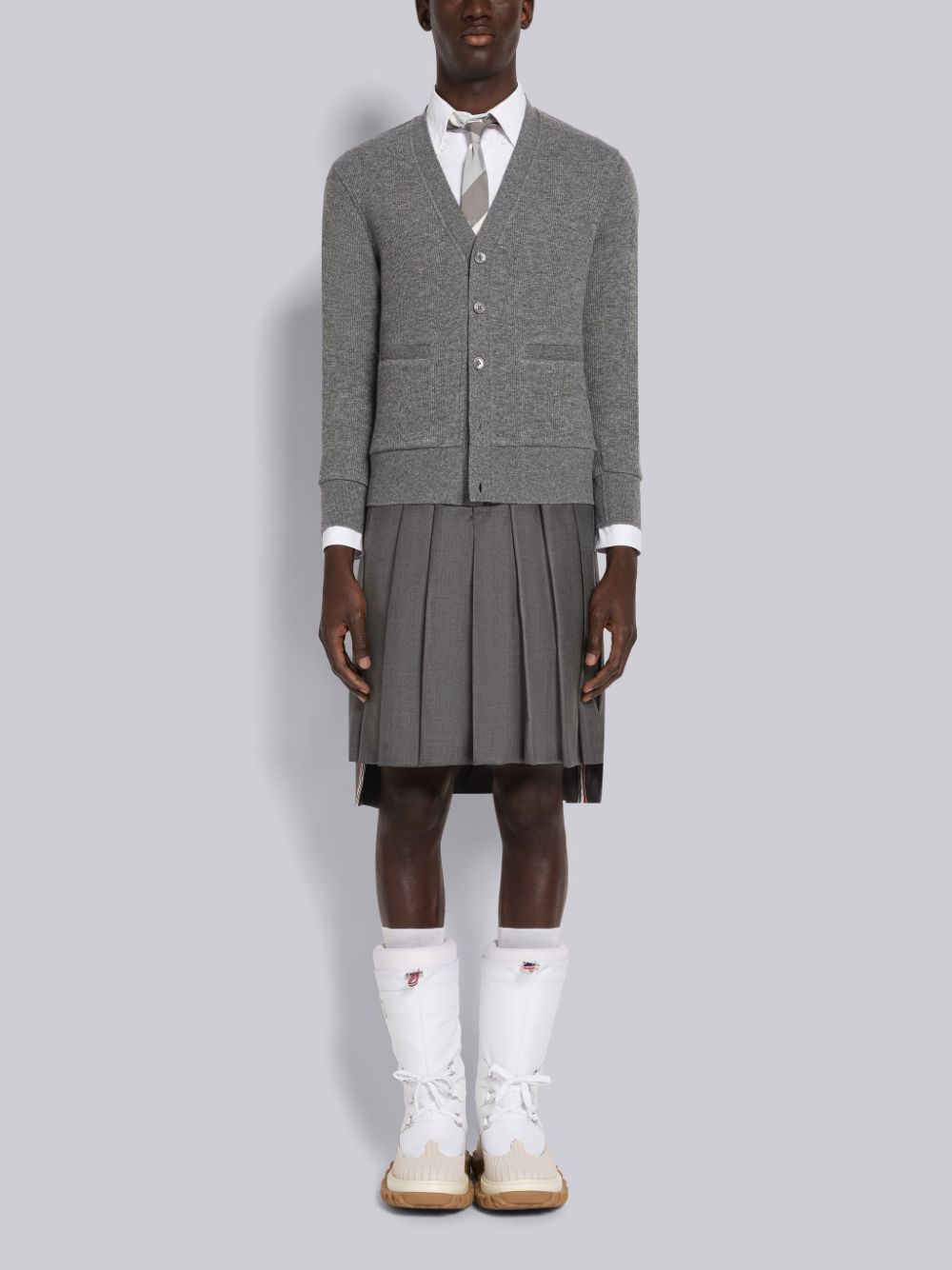 Grey Men Thom Browne Cashmere Waffle Cardigan | RIT39L53454