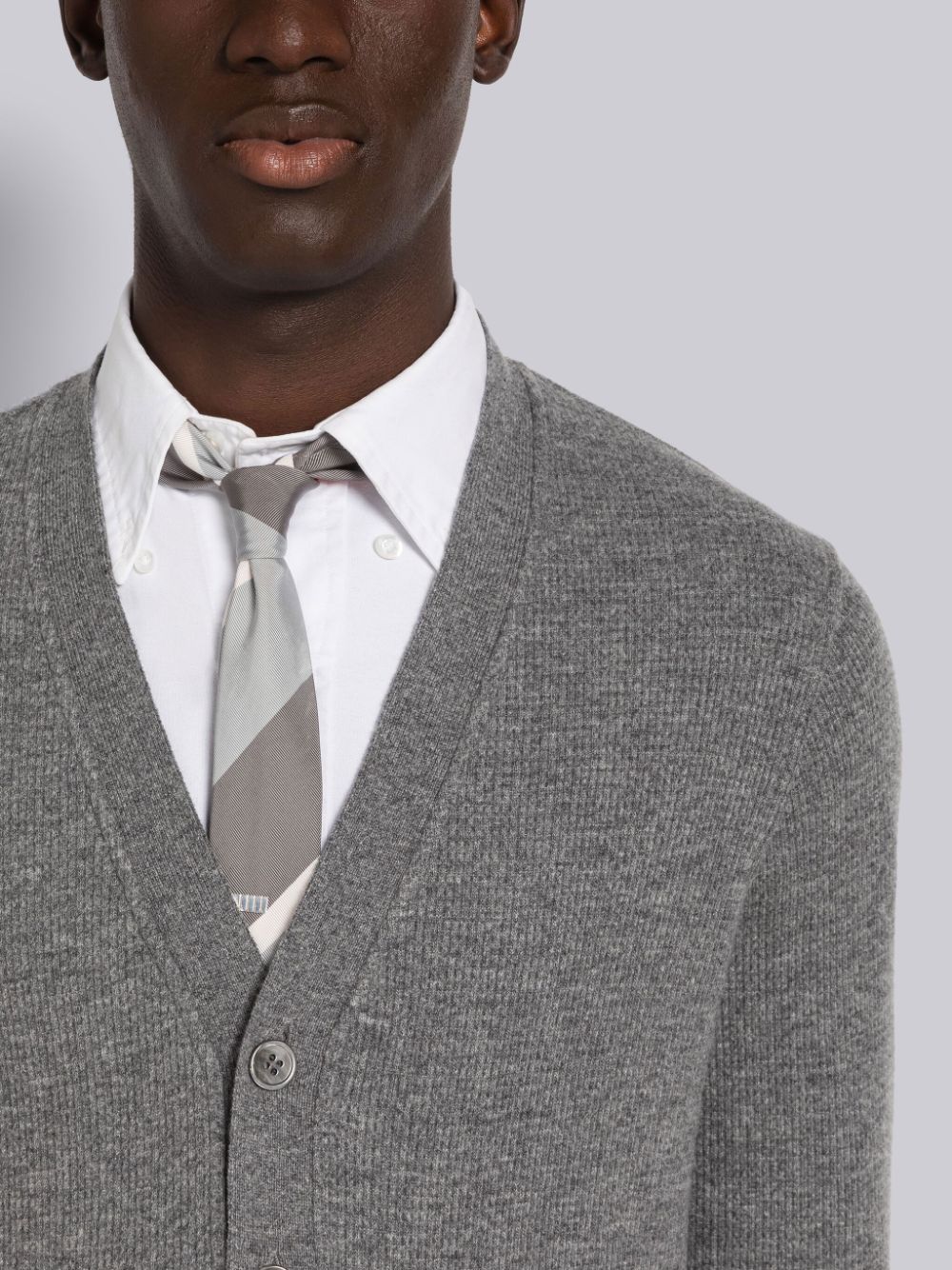 Grey Men Thom Browne Cashmere Waffle Cardigan | RIT39L53454