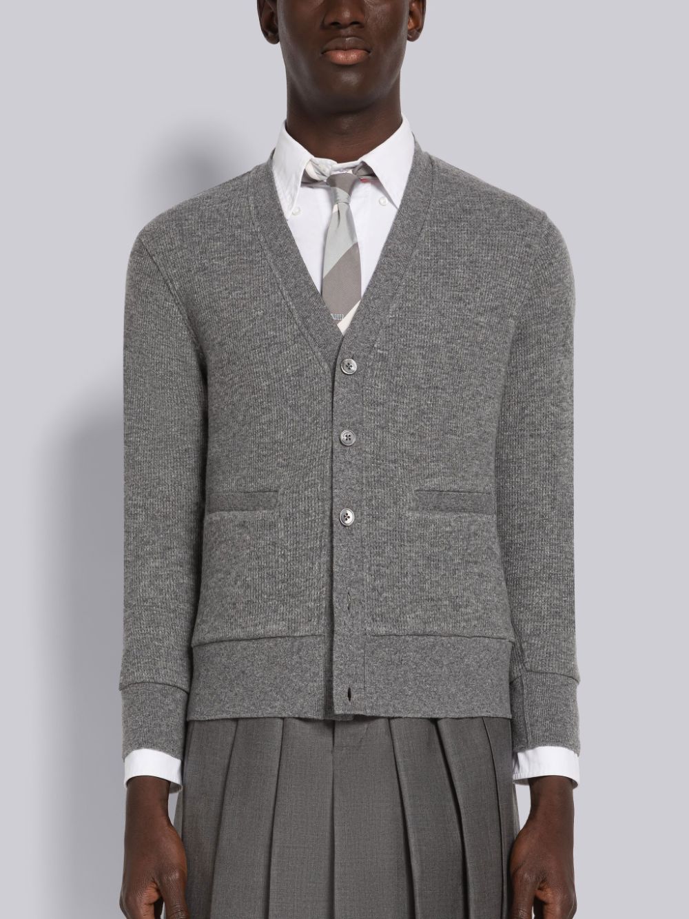 Grey Men Thom Browne Cashmere Waffle Cardigan | RIT39L53454