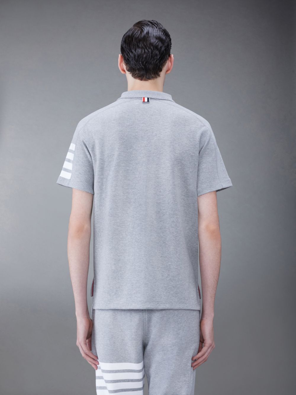 Grey Men Thom Browne Cotton 4-Bar Short Sleeve Polo Shirt | NBD01P52056