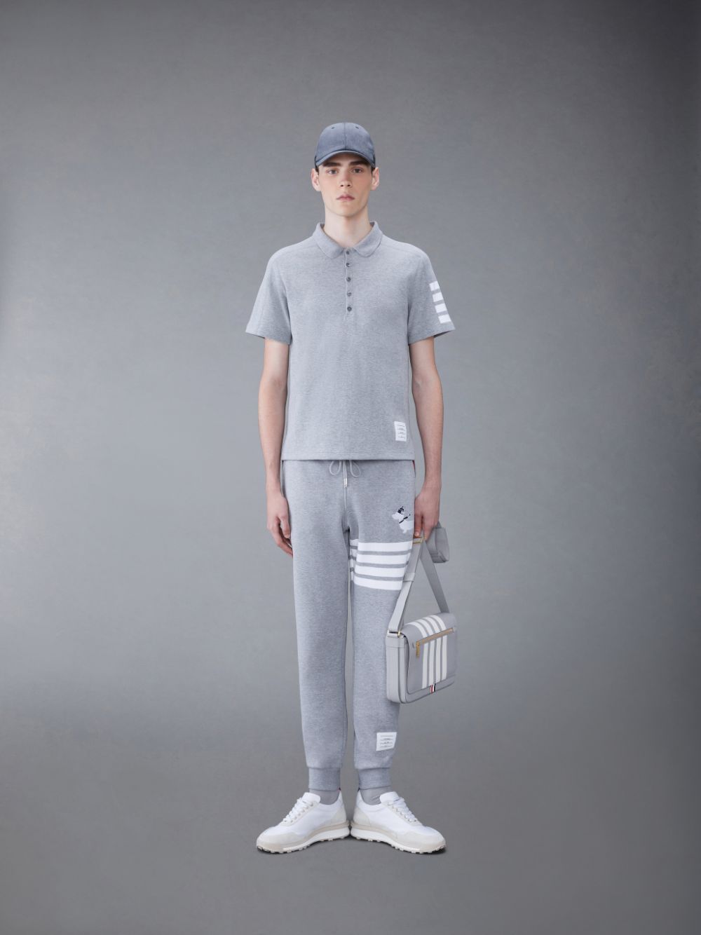 Grey Men Thom Browne Cotton 4-Bar Short Sleeve Polo Shirt | NBD01P52056