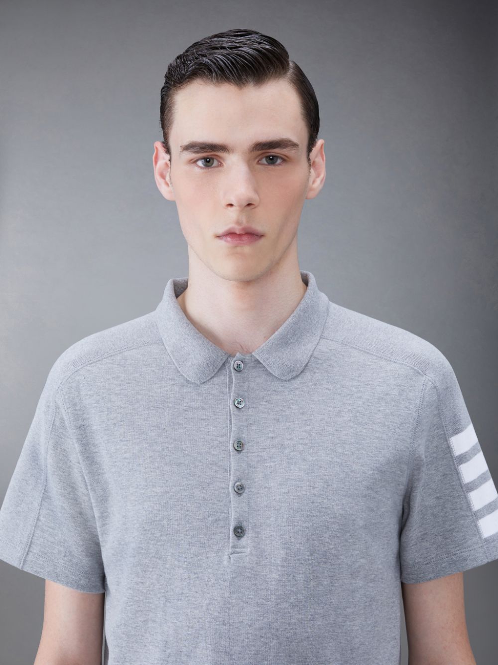 Grey Men Thom Browne Cotton 4-Bar Short Sleeve Polo Shirt | NBD01P52056