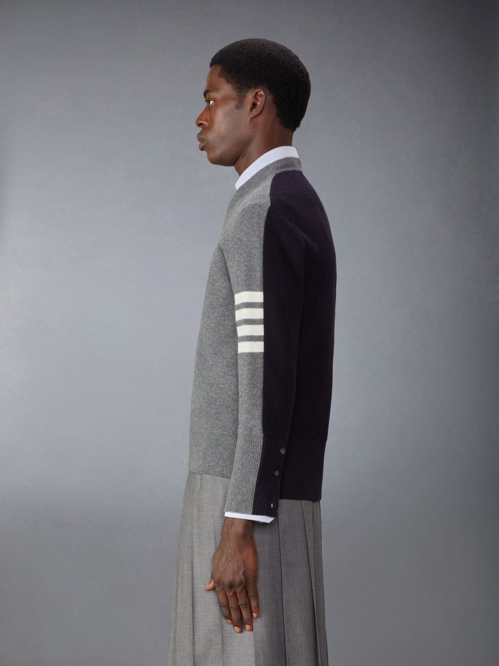 Grey Men Thom Browne Merino Wool 2 in 1 Half 4-Bar Pullover | XYV36E13890