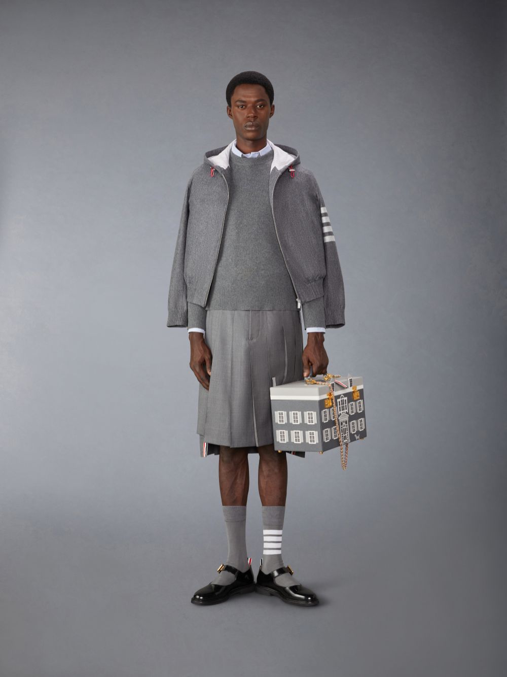 Grey Men Thom Browne Merino Wool 2 in 1 Half 4-Bar Pullover | XYV36E13890