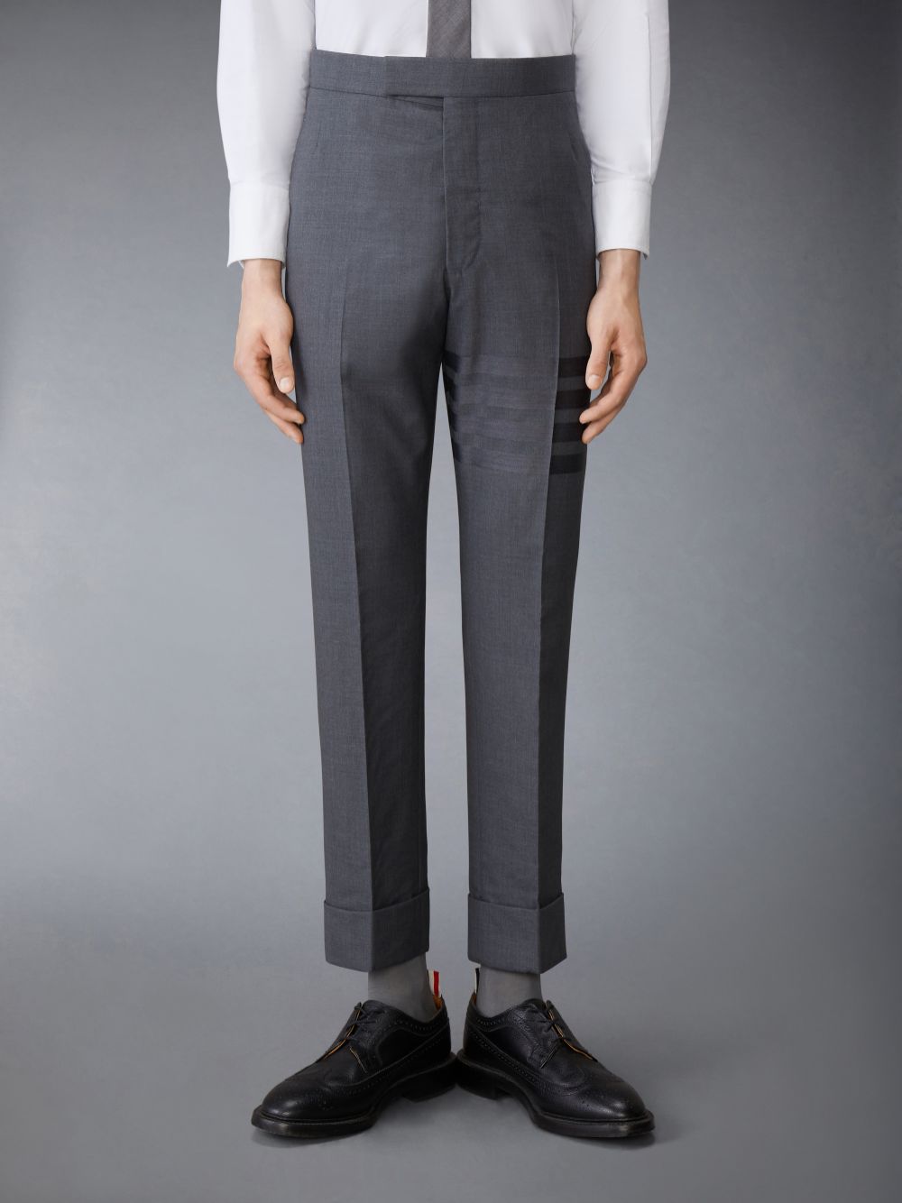 Grey Men Thom Browne PLAIN WEAVE SUITING 4-BAR CLASSIC BACKSTRAP Pants | ONB45G49308