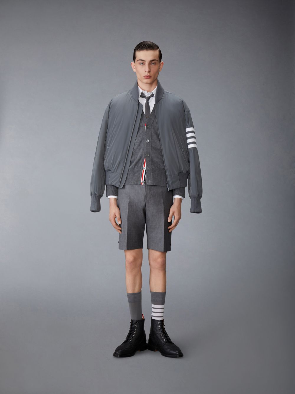 Grey Men Thom Browne POLY TWILL 4-BAR OVERSIZED BLOUSON Jackets | VVT58G90564