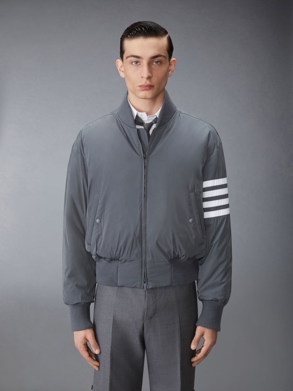 Grey Men Thom Browne POLY TWILL 4-BAR OVERSIZED BLOUSON Jackets | VVT58G90564