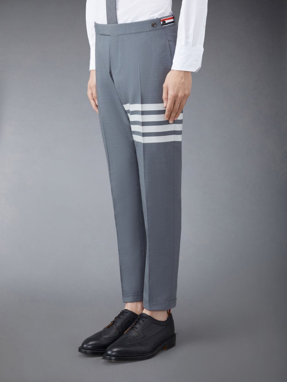 Grey Men Thom Browne Plain Weave 4-Bar Low Rise Pants | MGU17H98782