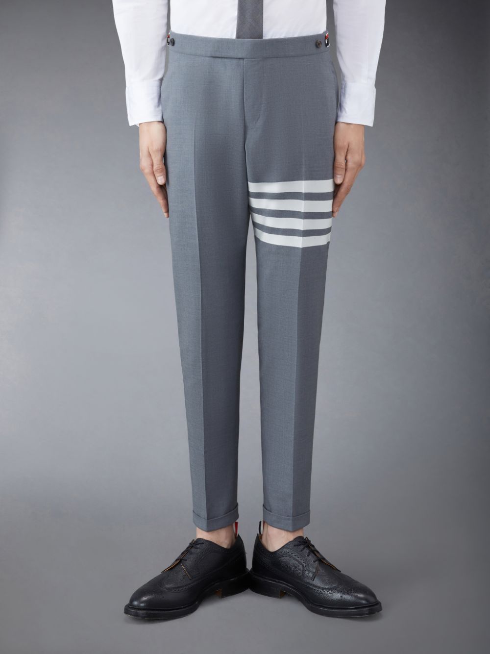 Grey Men Thom Browne Plain Weave 4-Bar Low Rise Pants | MGU17H98782