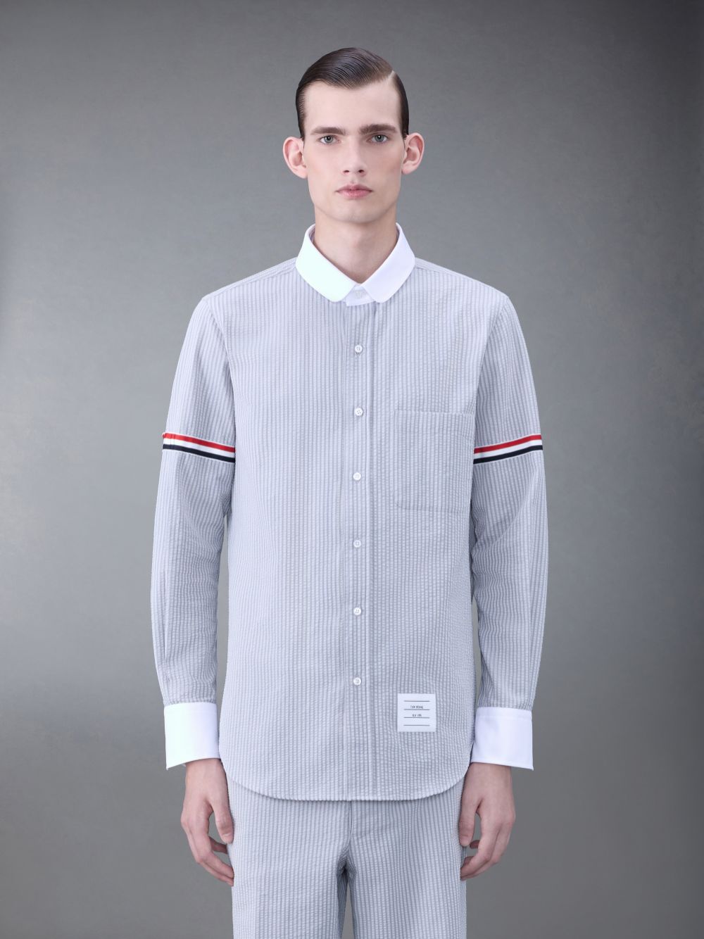 Grey Men Thom Browne Seersucker Armband Shirts | IYS69C17037