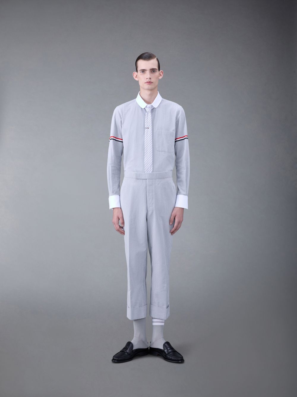 Grey Men Thom Browne Seersucker Armband Shirts | IYS69C17037