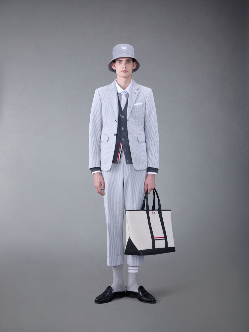 Grey Men Thom Browne Seersucker Armband Shirts | IYS69C17037