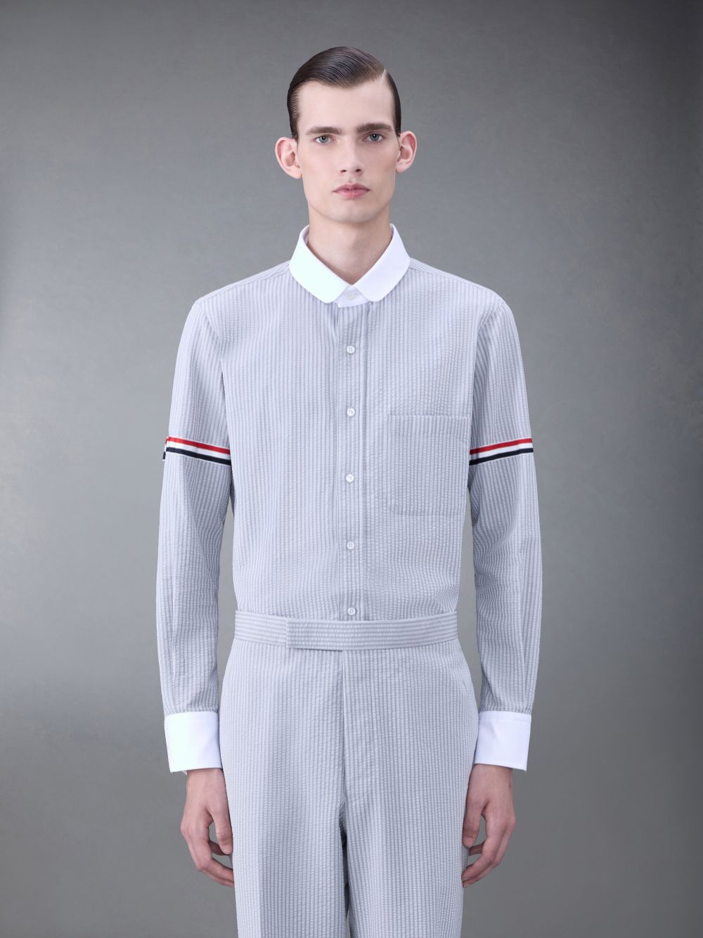 Grey Men Thom Browne Seersucker Armband Shirts | IYS69C17037