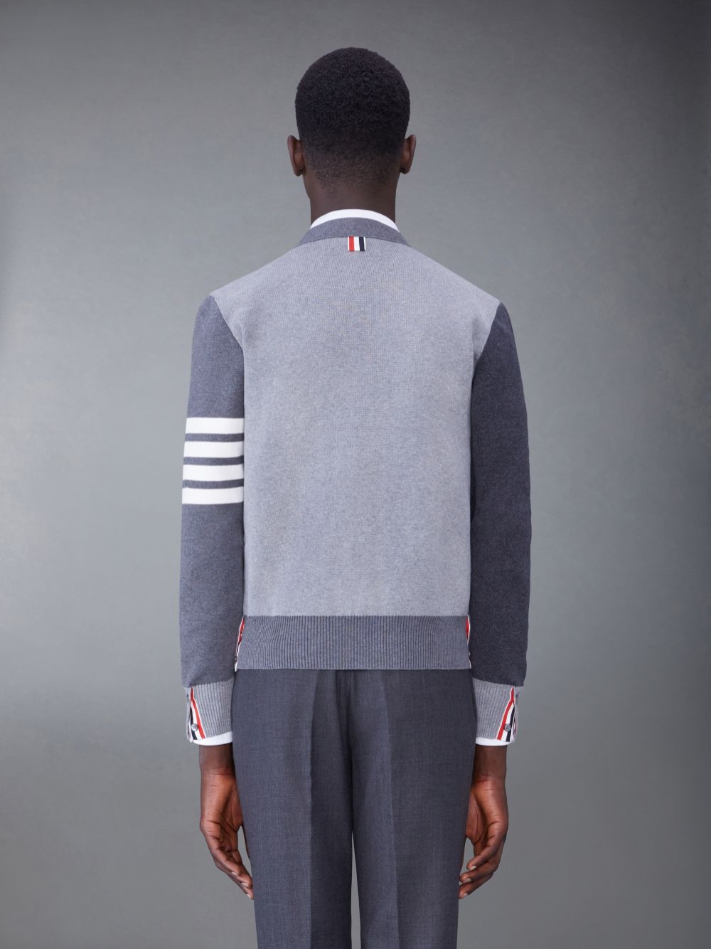 Grey Men Thom Browne Tonal Cotton V-Neck 4-Bar Cardigan | ROG52E87989