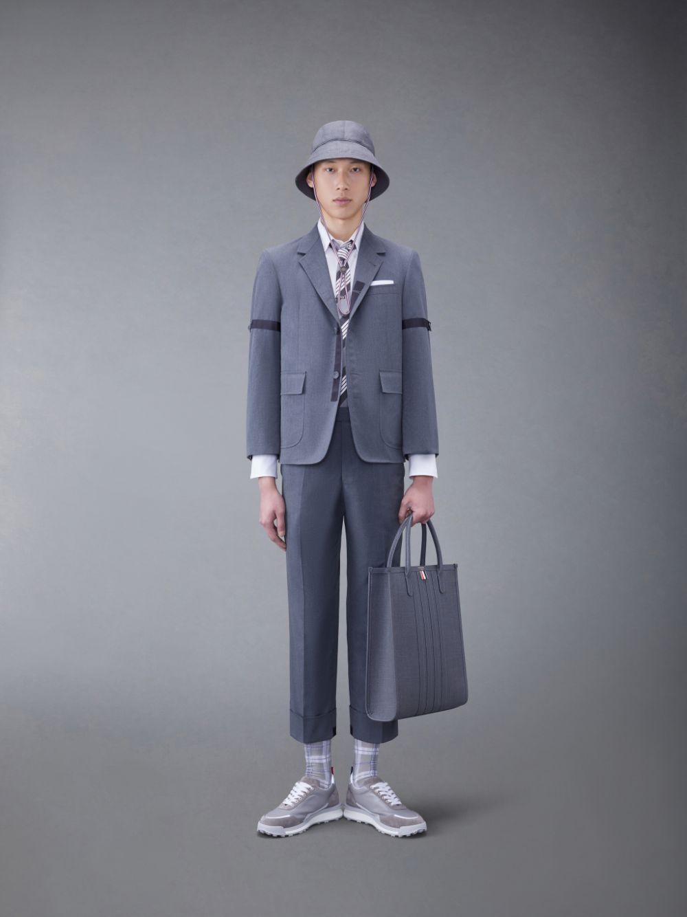 Grey Men Thom Browne Typewriter Cloth Armband Sport Coats | SGR03I85298