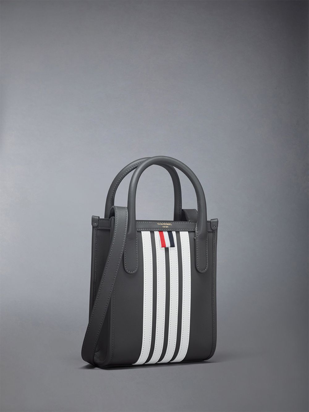 Grey Men Thom Browne Vertical Mini W/ 4 Bar Stripes in Smooth Calf Tote Bags | JOV61K63030