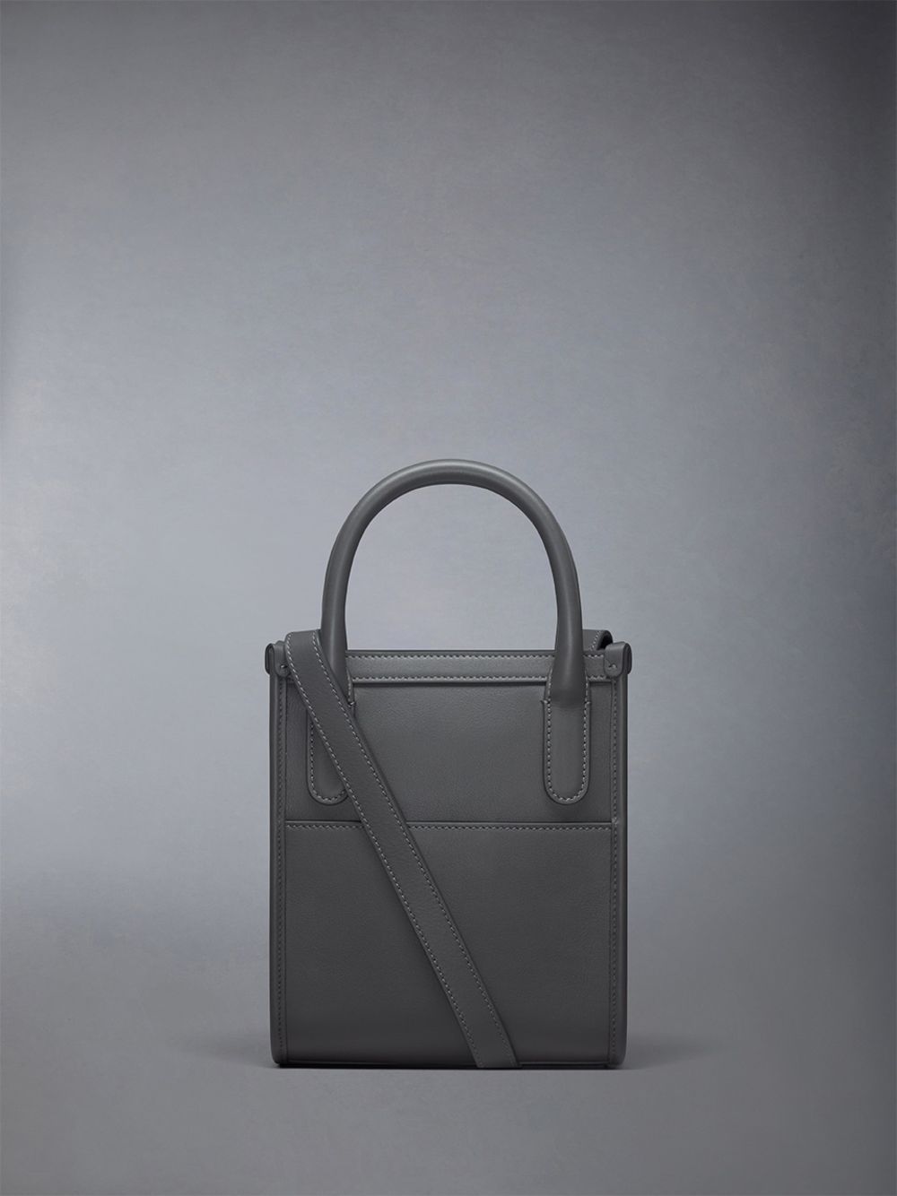 Grey Men Thom Browne Vertical Mini W/ 4 Bar Stripes in Smooth Calf Tote Bags | JOV61K63030