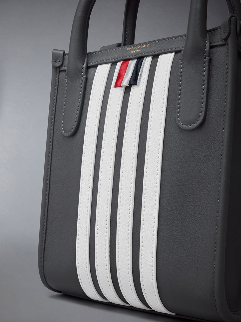 Grey Men Thom Browne Vertical Mini W/ 4 Bar Stripes in Smooth Calf Tote Bags | JOV61K63030