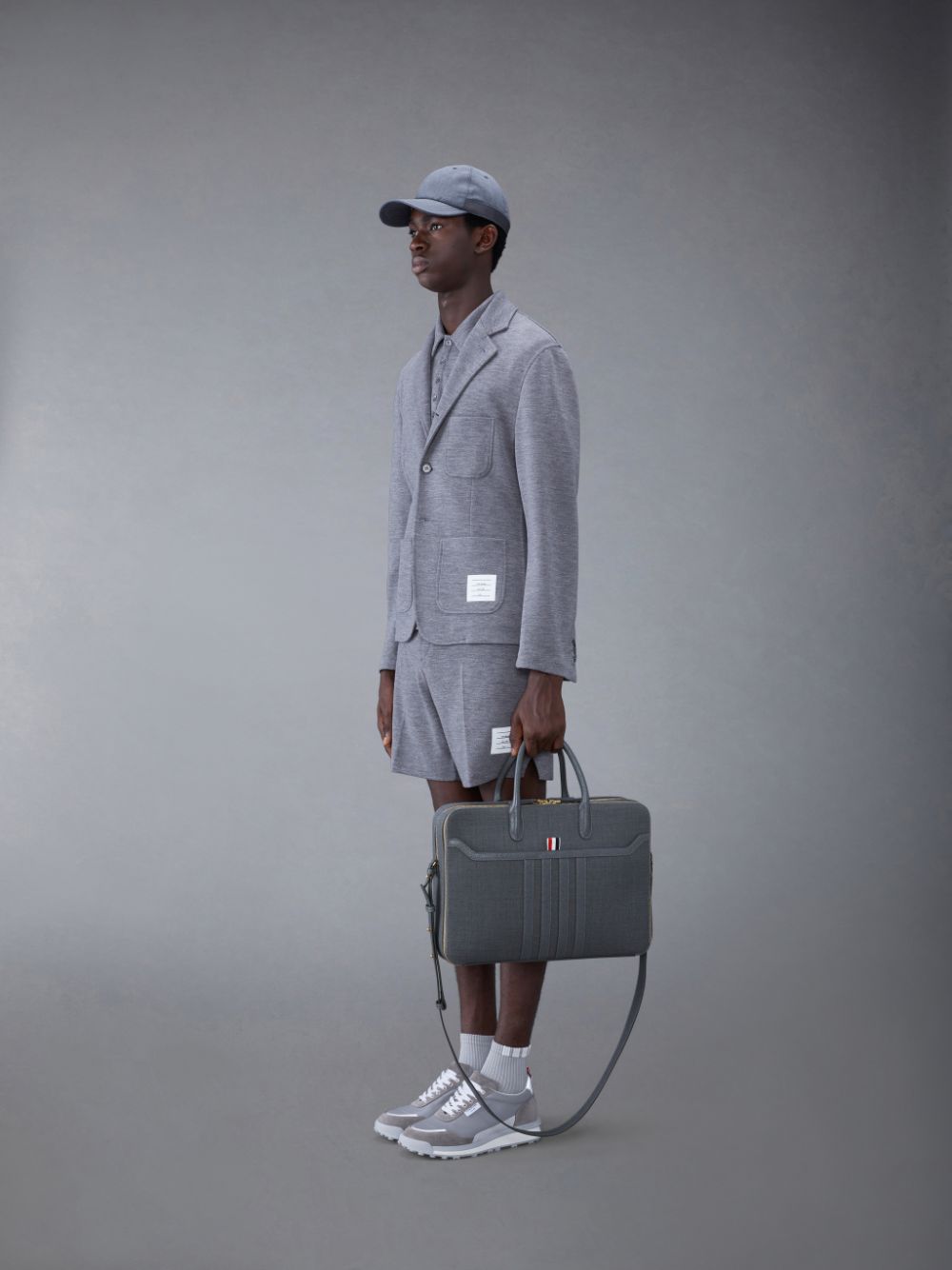 Grey Men Thom Browne Wool 4-Bar Business Bags | RNW10G88392