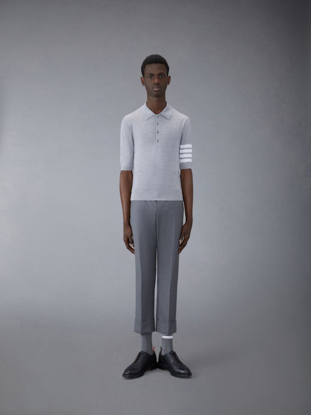 Grey Men Thom Browne Wool Short Sleeve Polo Shirt | UYA28V79740