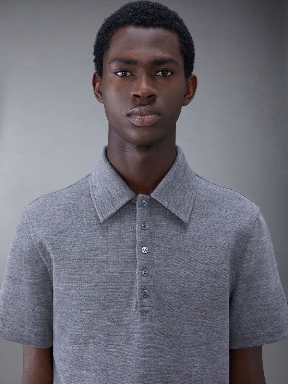 Grey Men Thom Browne Wool Short Sleeve Polo Shirt | AEO80G15810