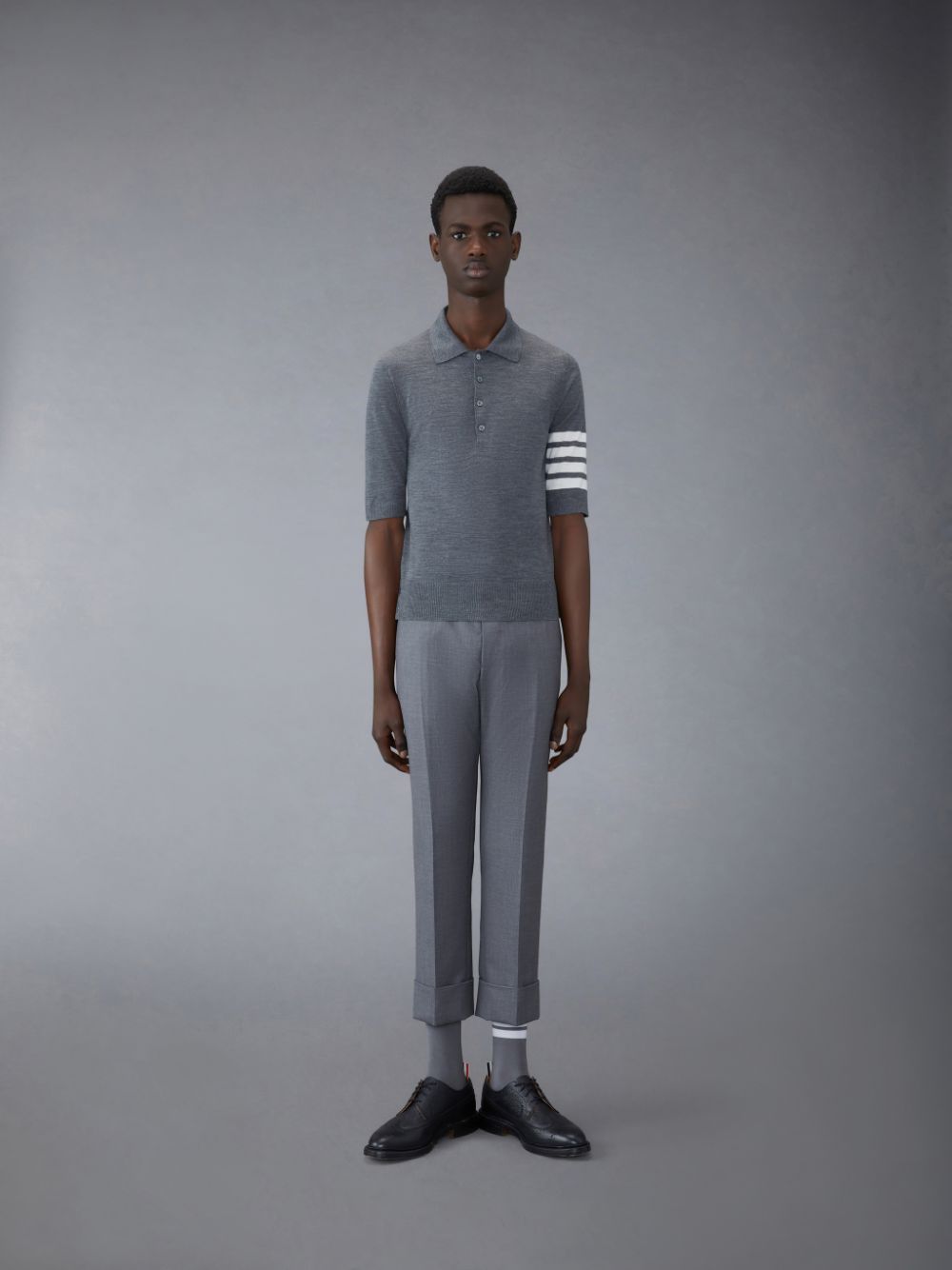 Grey Men Thom Browne Wool Short Sleeve Polo Shirt | FIQ51D76665