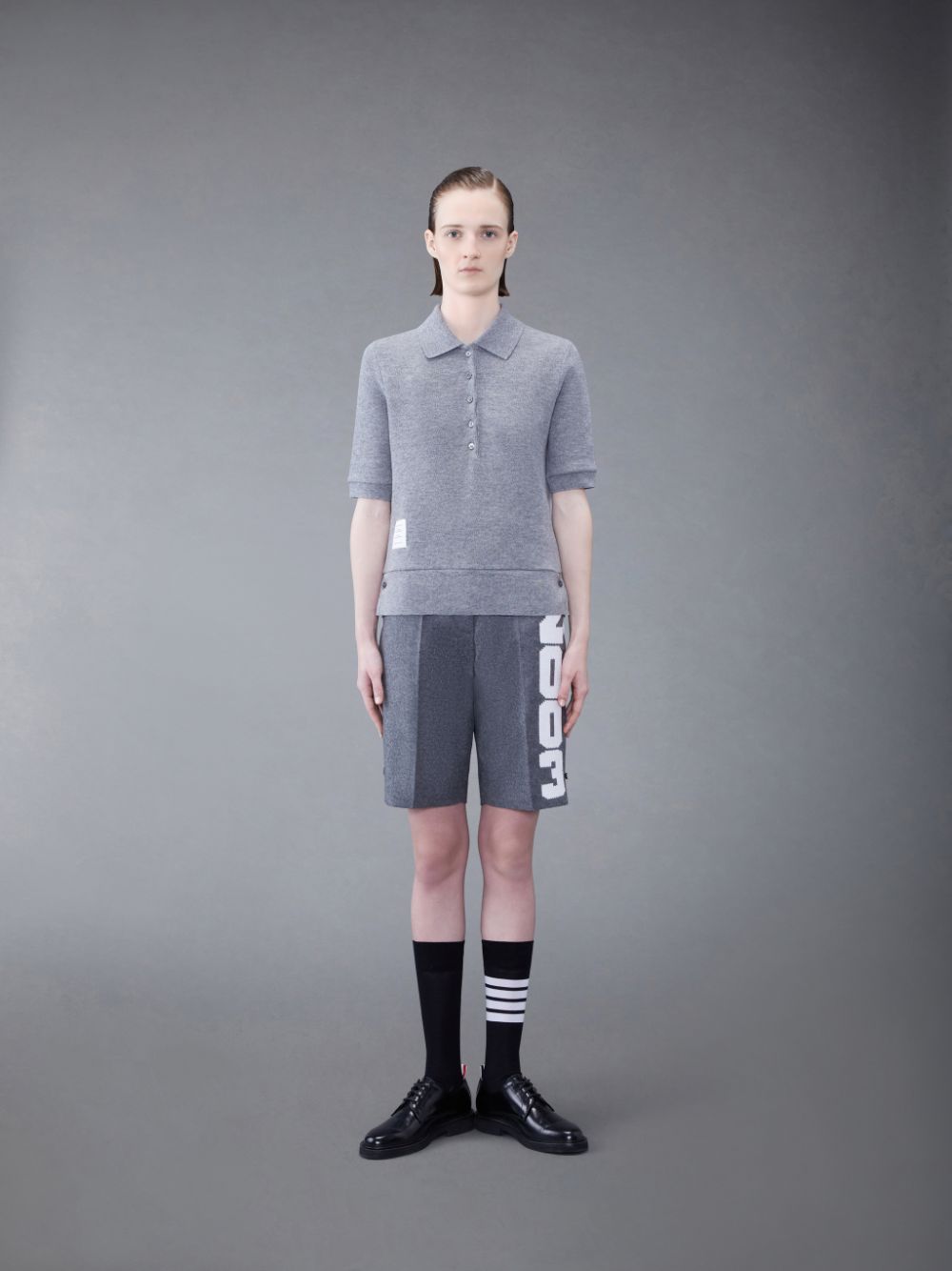 Grey Women Thom Browne CASHMERE PIQUE 2003 RIB CUFF Polo Shirt | PFE31N68685