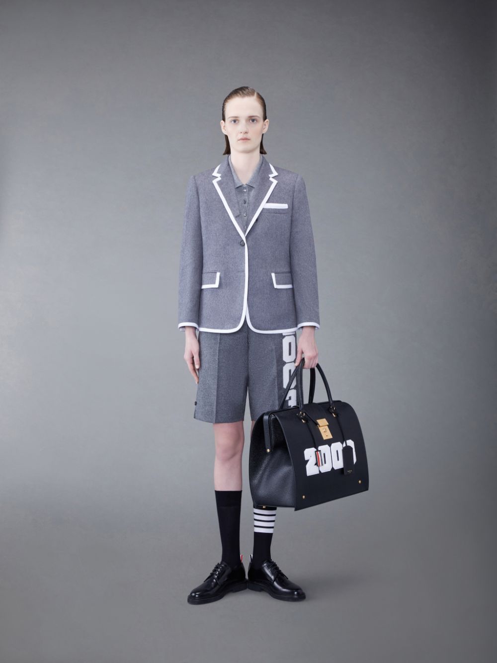 Grey Women Thom Browne CASHMERE PIQUE 2003 RIB CUFF Polo Shirt | PFE31N68685