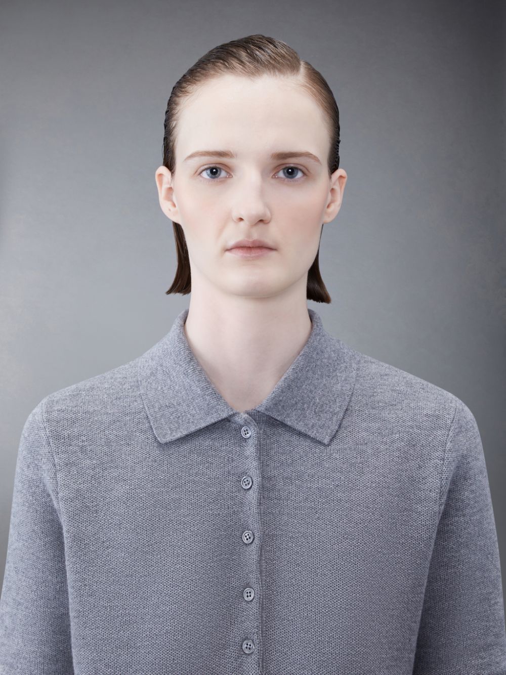 Grey Women Thom Browne CASHMERE PIQUE 2003 RIB CUFF Polo Shirt | PFE31N68685