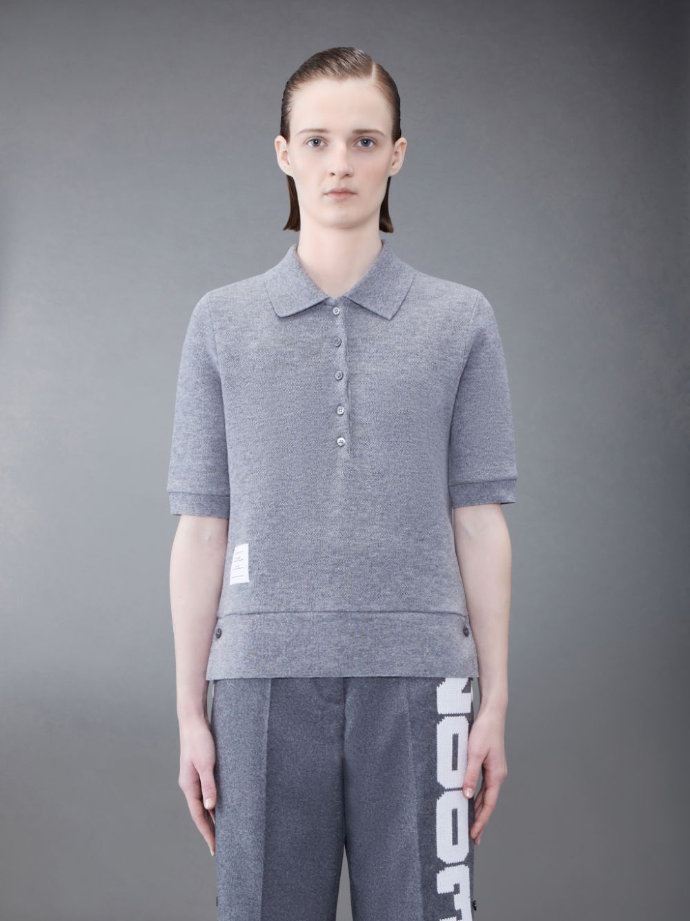 Grey Women Thom Browne CASHMERE PIQUE 2003 RIB CUFF Polo Shirt | PFE31N68685