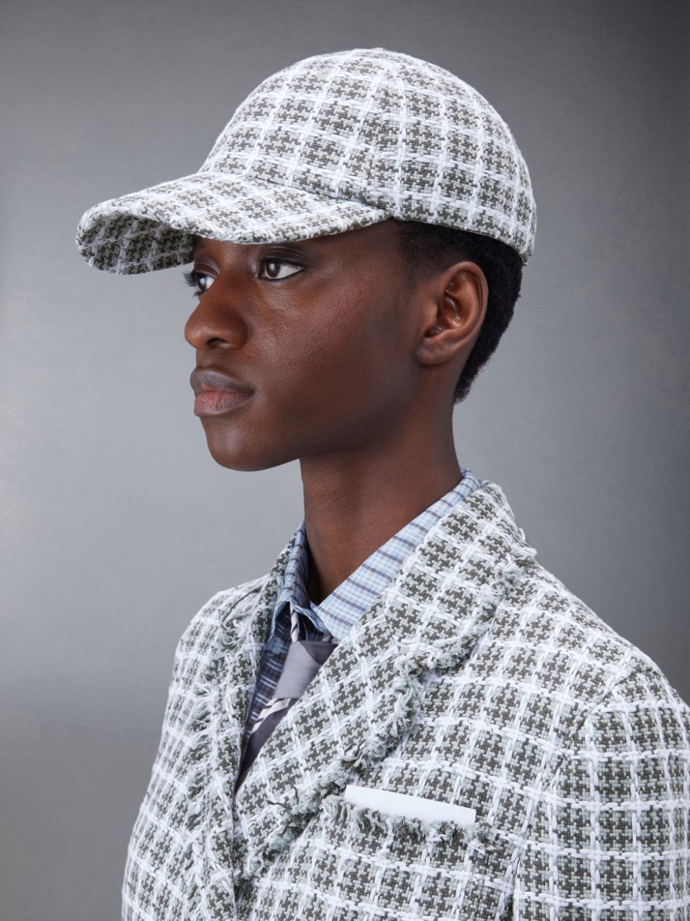 Grey Women Thom Browne Check Summer Tweed Classic Baseball Caps | CDW85L12071