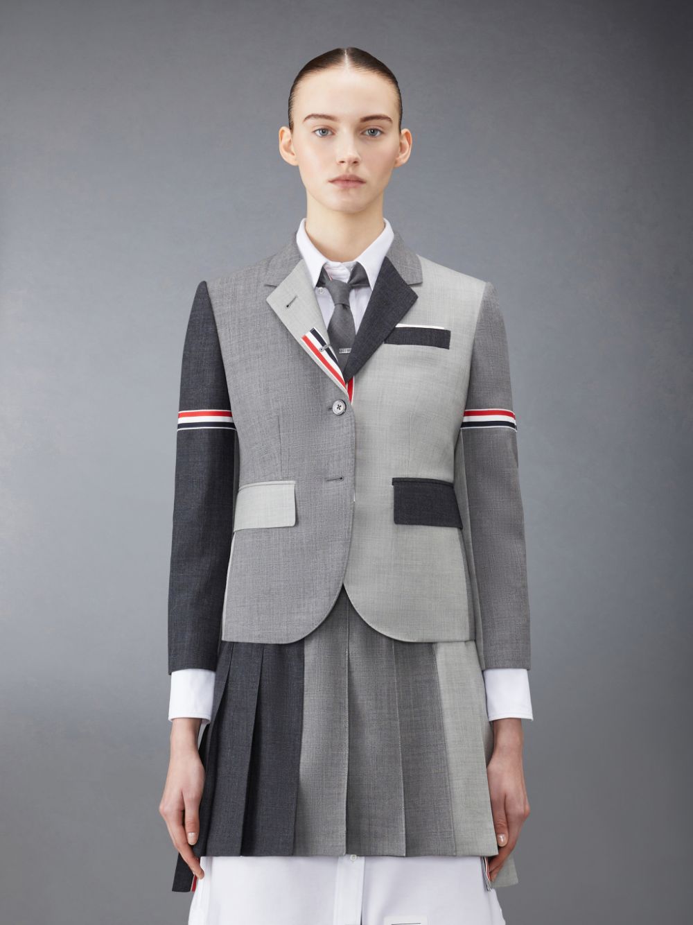 Grey Women Thom Browne Funmix Wool Fresco High Armhole Sport Coats | VWT53D65959
