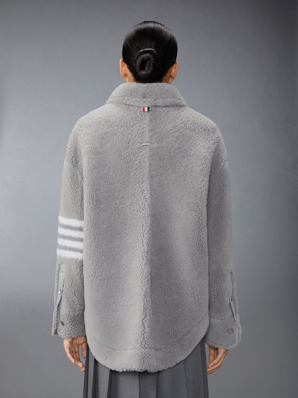 Grey Women Thom Browne Medium Dyed Shearling 4-Bar Supersized Shirt Jackets | UGV50Z98595