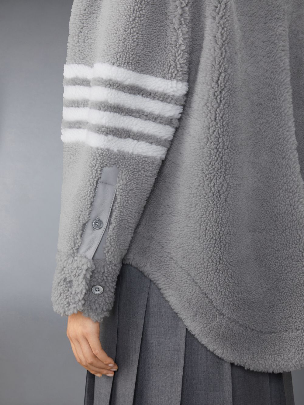 Grey Women Thom Browne Medium Dyed Shearling 4-Bar Supersized Shirt Jackets | UGV50Z98595