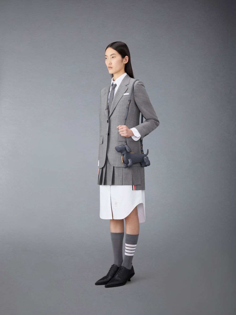 Grey Women Thom Browne Mini Hector in Pebble Grain Crossbody Bags | LKN74P85187