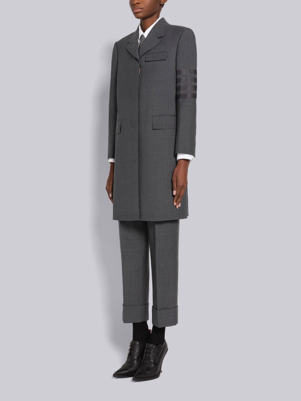 Grey Women Thom Browne PLAIN WEAVE 4-BAR CHESTERFIELD Coats | BJK23V98814